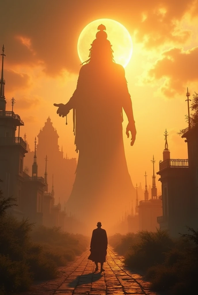 Krishan bhagawan shadows in sky and bahubali movie city sun down in evening