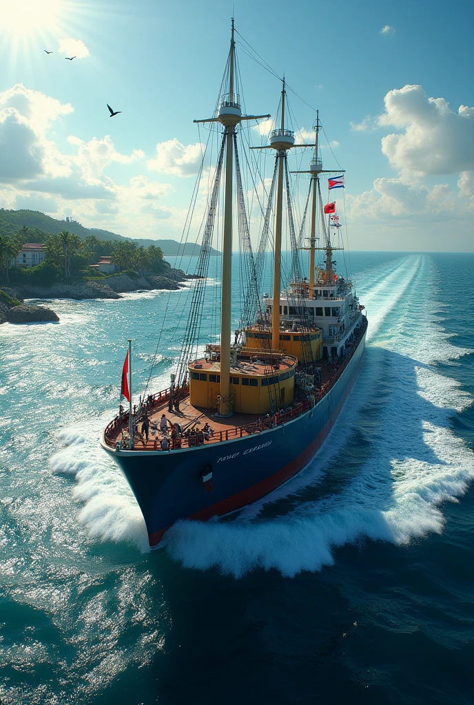 Shipping on a ship in the water in kuba