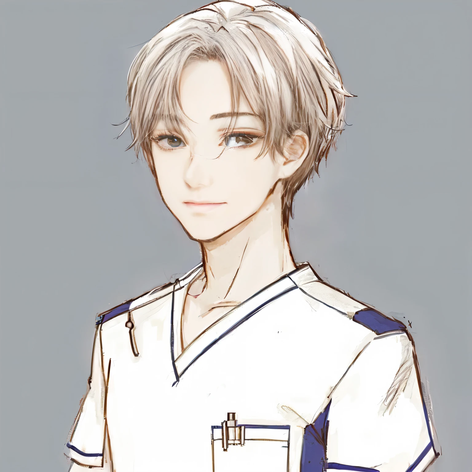 A handsome male nurse wearing a white medical uniform. He has a quiet demeanor and is admired by women, resembling a Korean idol. The nurse has a stylish haircut, sharp facial features, and a calm, confident expression. The setting is in a hospital, with clean, modern surroundings. The image should be in 4K high resolution, capturing the fine details of his appearance and the environment.