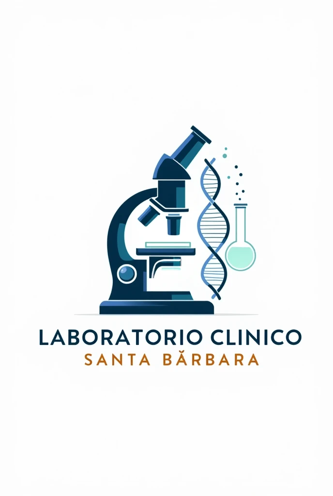 You can create a beautiful and innovative clinical laboratory logo that contains a microscope., Erlenmeyer, injector and the DNA chain that includes the name Laboratorio Clinico Santa Bárbara in letters with a white background that draws attention