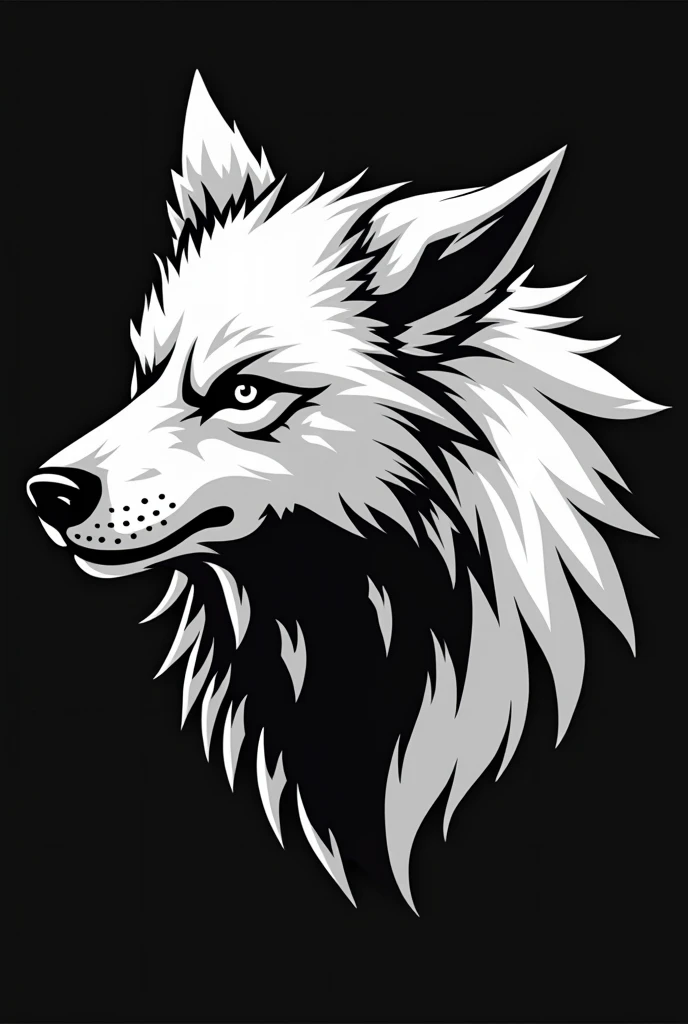 Wolf head logo simple white and black from side
