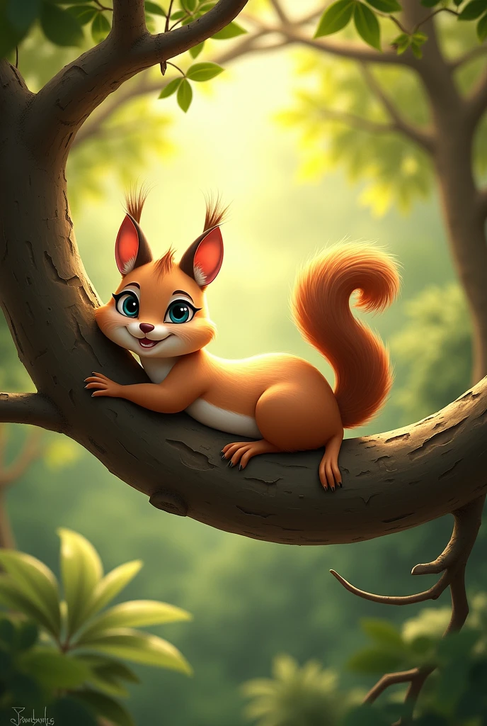 A cute sitting in the tree without clothe