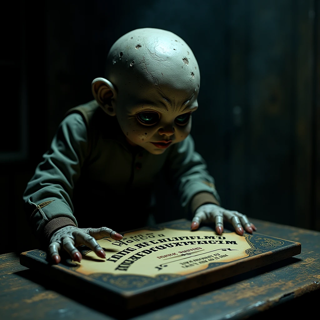 Evil doll with ouija board