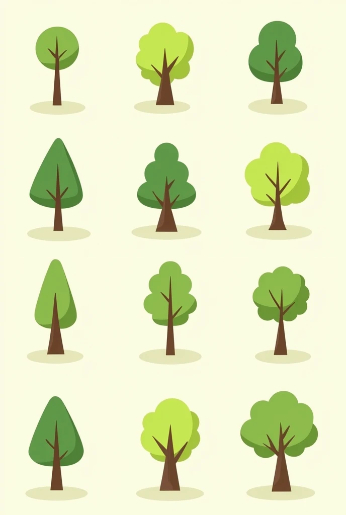 simple tree icons, cartoon drawing, minimalistic