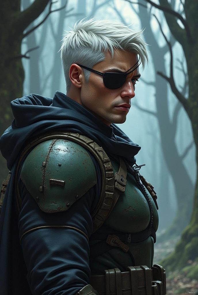 Slade Wilson Eye Patch Young White Hair Scar In A Lost Abandoned Forest Background Profile Photo Mustache Young Man Fanart Style