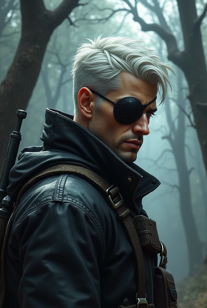 Slade Wilson Eye Patch Young White Hair Scar In A Lost Forest Abandoned Background Profile Photo Mustache Young Man Style Animation 