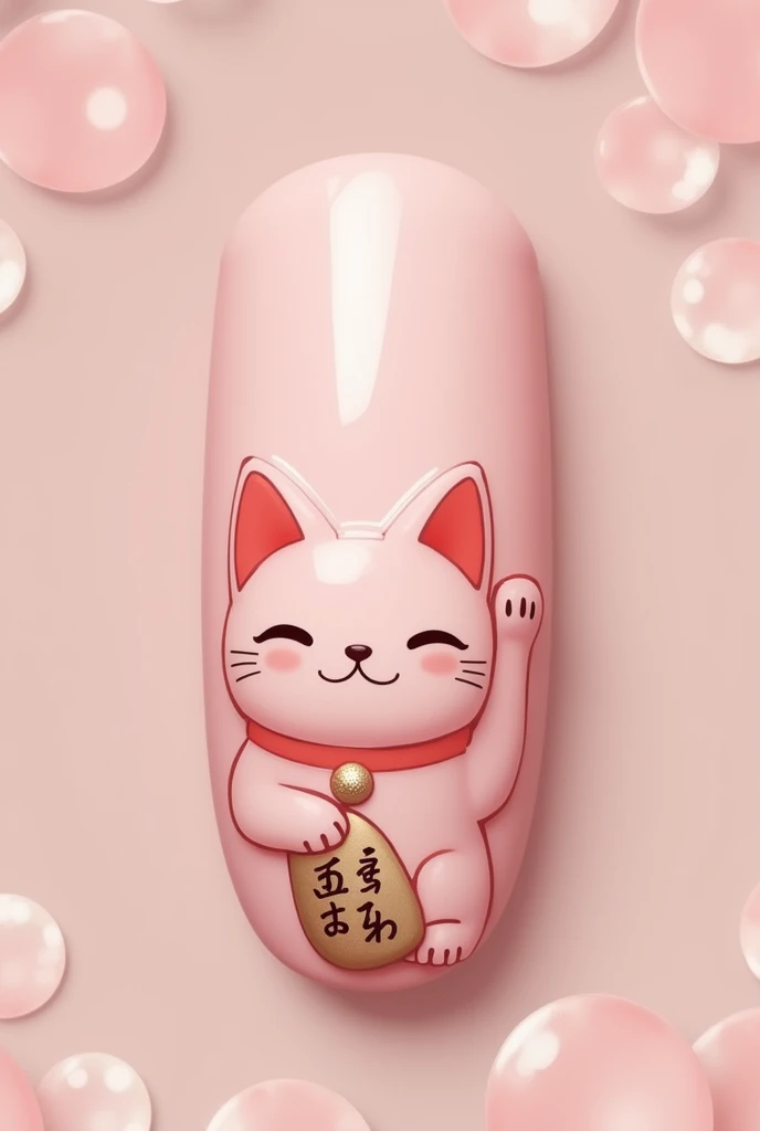 Pink Japanese Cat Design Nails