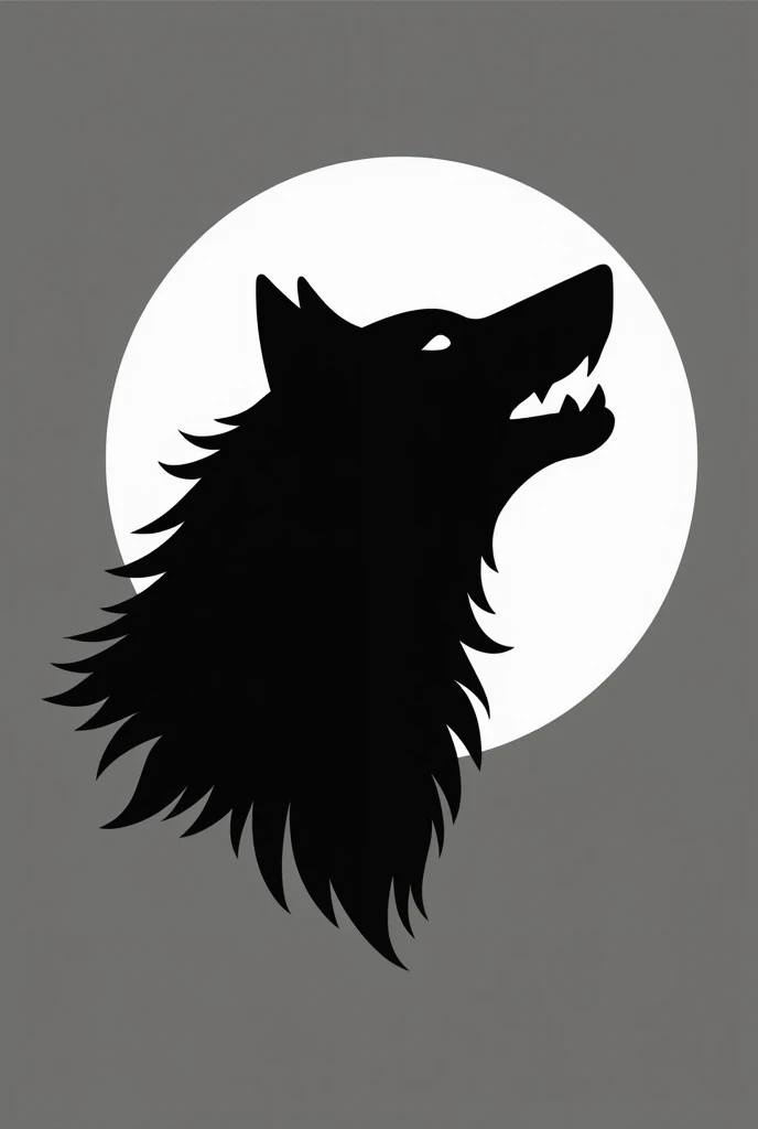 Wolf head logo simple white and black from side with moon