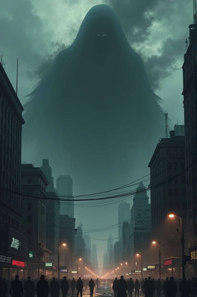 A dark shadow approaching the city, representing genocide