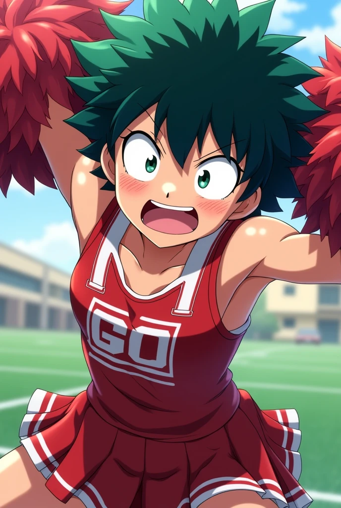 Izuku Midoriya dressing like a cheerleader doing the ahegao face