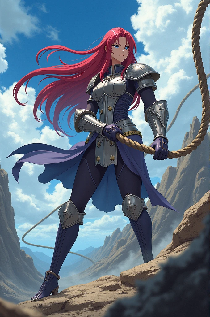 Animé fairy tail erza scarlet attaché à une corde 