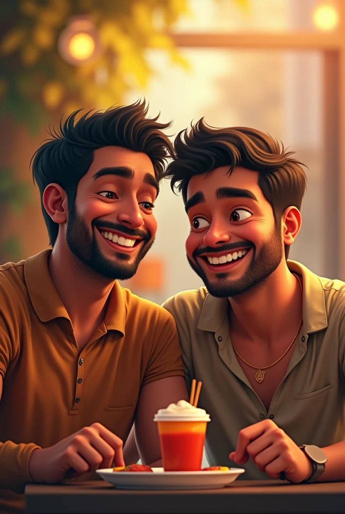 Amit and Sanjay's resemblance or spending time together, where they are shown smiling and friendly.