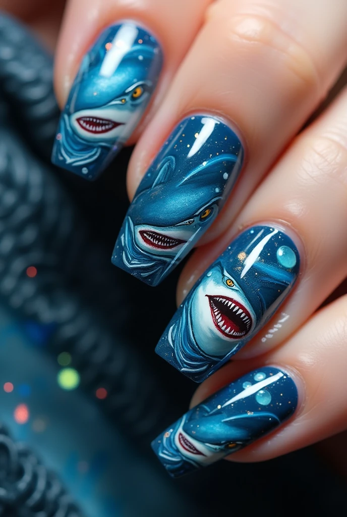 Shark design nails