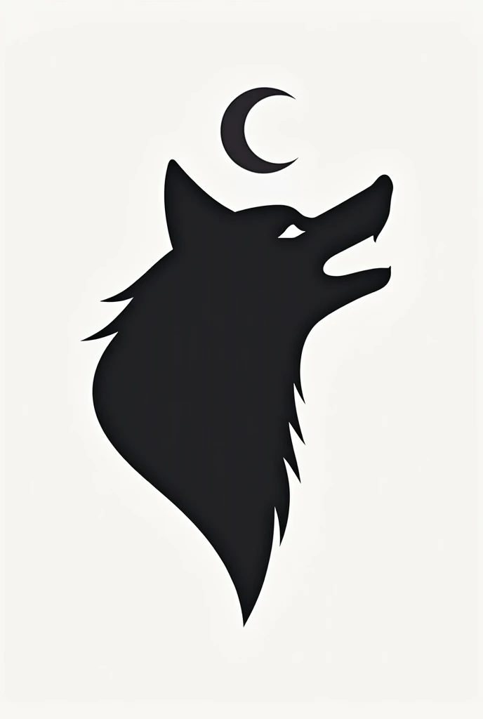 Wolf head logo simple white and black from side with Crescent moon