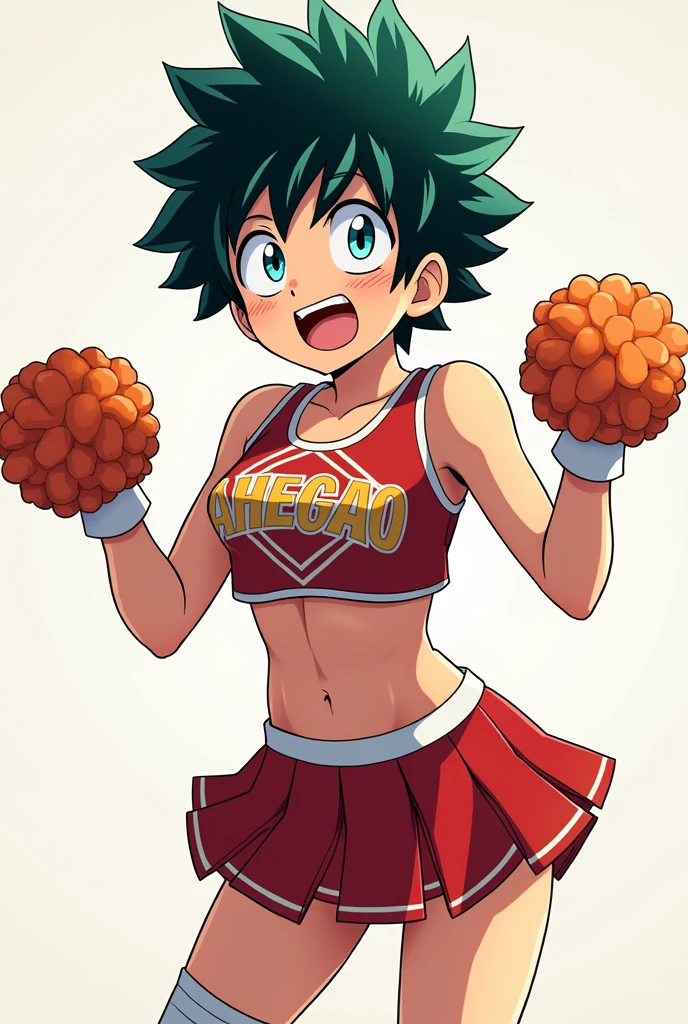 Izuku Midoriya dressing like a cheerleader doing ahegao face