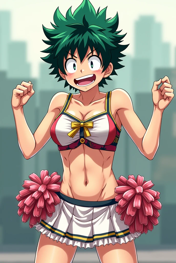 Izuku Midoriya getting forged to dress like a cheerleader doing ahegao face