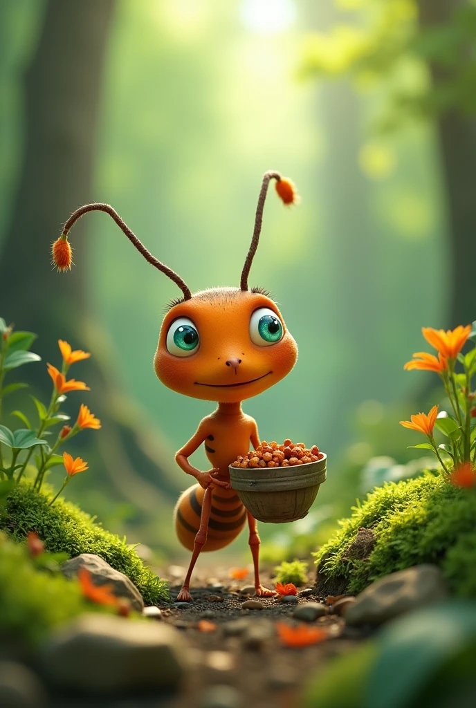Once upon a time, in a lush green forest, there lived a little ant named Andy. Ant was tiny but known throughout the forest for his wisdom and hard work. Every day, Ant could be seen carrying tiny bits of food back to his anthill, tirelessly preparing for the winter months.