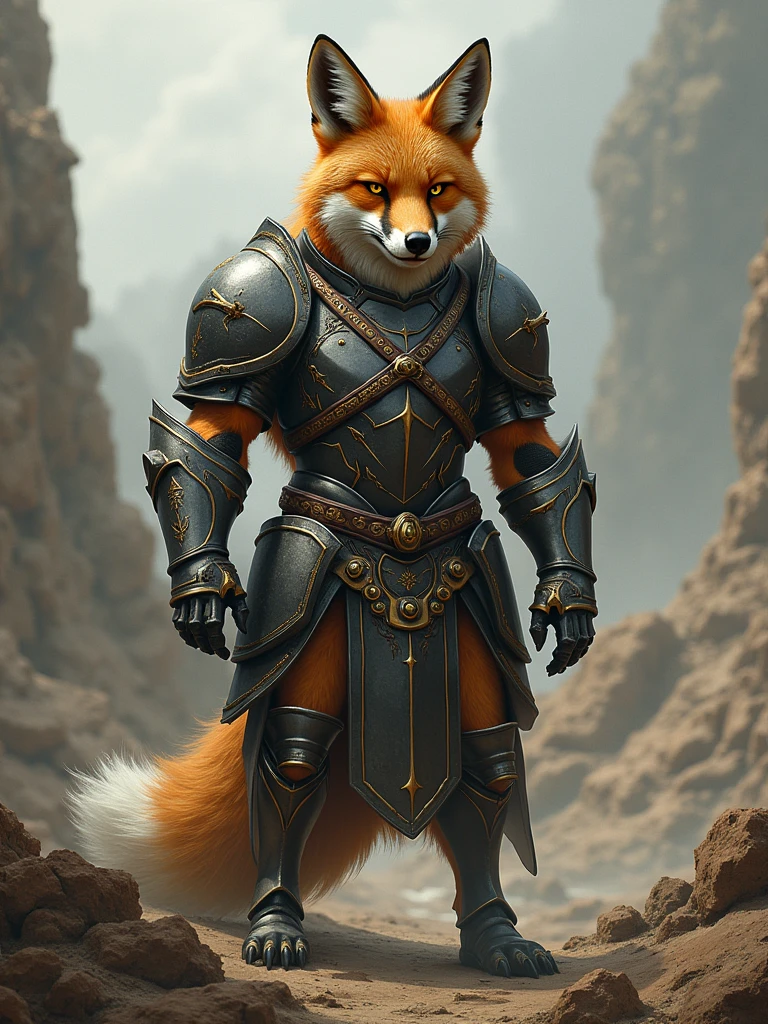 a fox wearing armor like a soldier