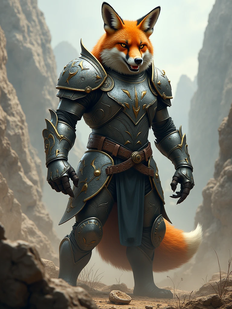 a fox wearing armor like a soldier