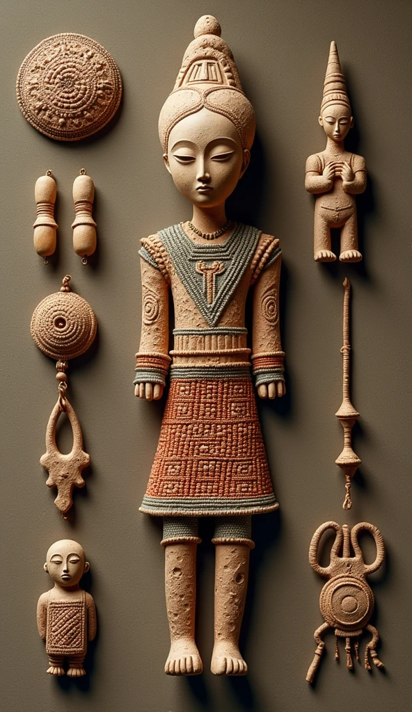 Images of artifacts from Cahokia, such as beads and clay figurines