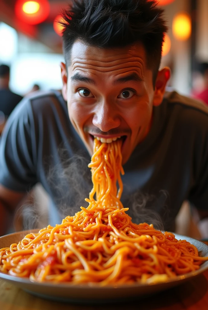 I am playing a spicy noodle eating contest.