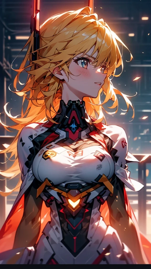 (UHD, retina, masterpiece, accurate, anatomically_correct, textured_skin, super_detail, high_details, high_quality, best_quality, high_res, 1080P, HD, 4K, 8k, 16k), (beautiful_detailed_eyes, beautiful_detailed_lips, extremely_detailed_eyes_and_face), soft_lighting, physically-based_rendering, vivid_colors, (large_breasts:1.5), (shiny_hair, shiny_skin, tanned_skin, blush), (bangs:1.5), eye_reflection, semi-profile_view, (railgun:1.5),