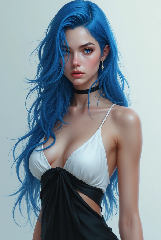 Jovem mulher, linda, alta resolução, corpo inteiro, virilha aberta, pelos pubianos a mostra, cabelos azul celeste, rosto delicado, obra prima, detalhado, cabelos ao vento, detalhe no cabelo, realista, olhos azuis