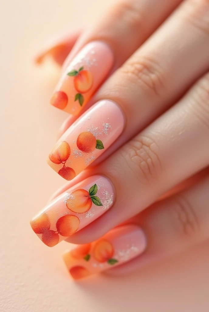 Peach fruit design nails