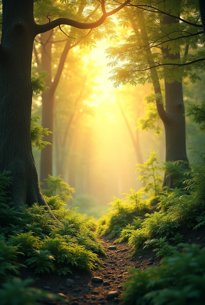 forest with yellow light in the background