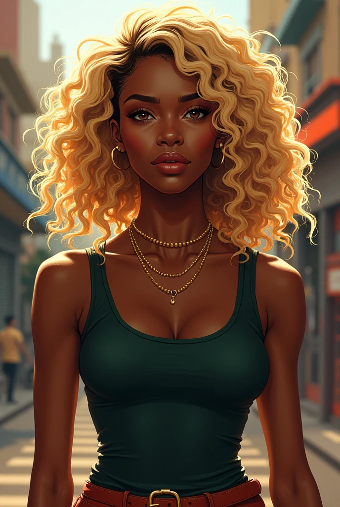 Empowered black woman with blonde curly hair
