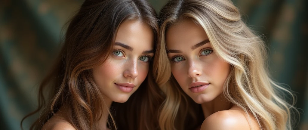 Two very beautiful virgins, whole body画像, Brown-haired Artemis and blonde-haired Freya, whole body