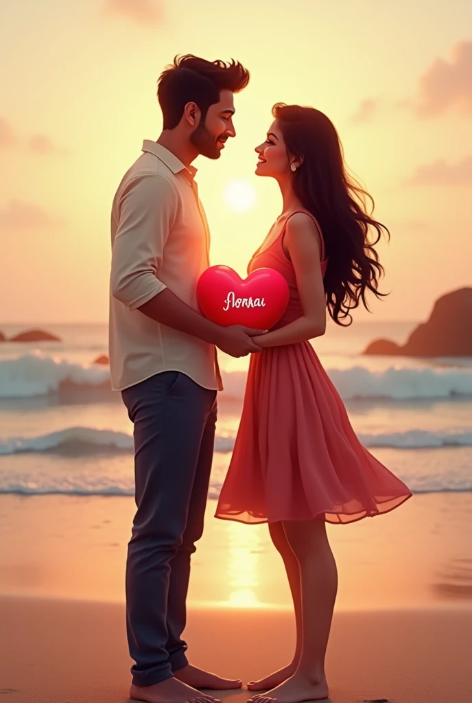 ROSHAN love  Pooja stand on beach name in heart ❤️ with holding in hand 
