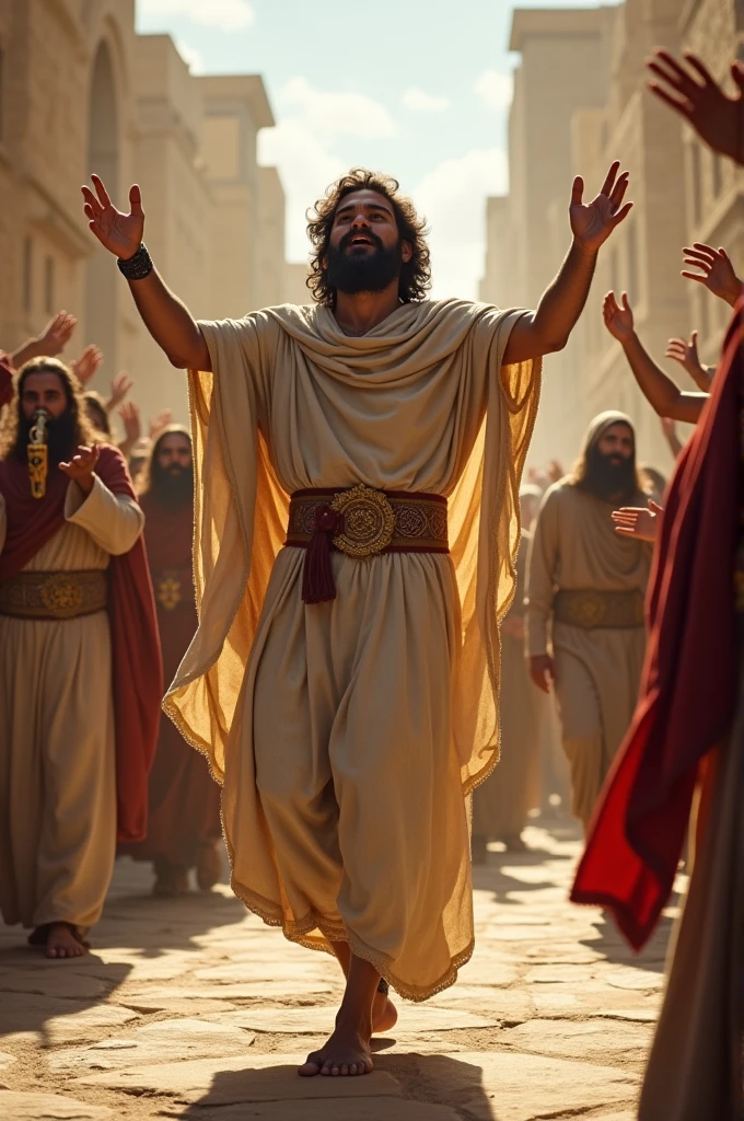 And David danced before the Lord with all his might, clad in a linen ephod [a priest's upper garment]. So David and all the house of Israel brought up the ark of the Lord with shouting and with the sound of the trumpet.