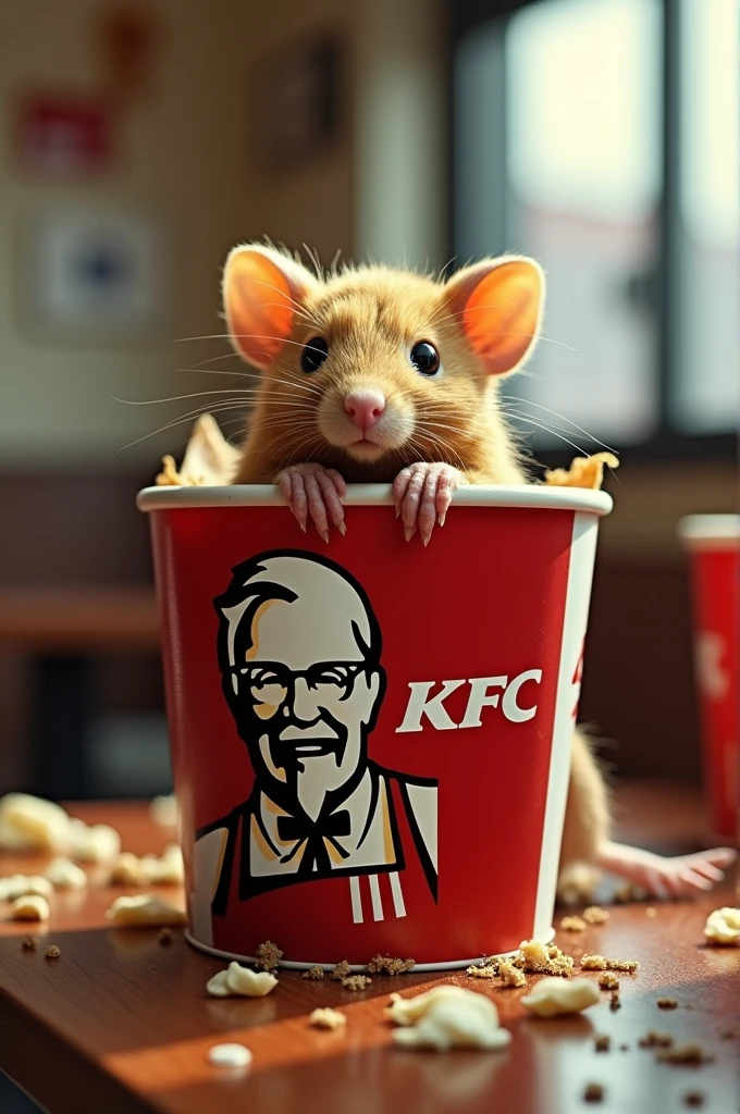 Breaded rat inside KFC chicken bucket with vans tank top