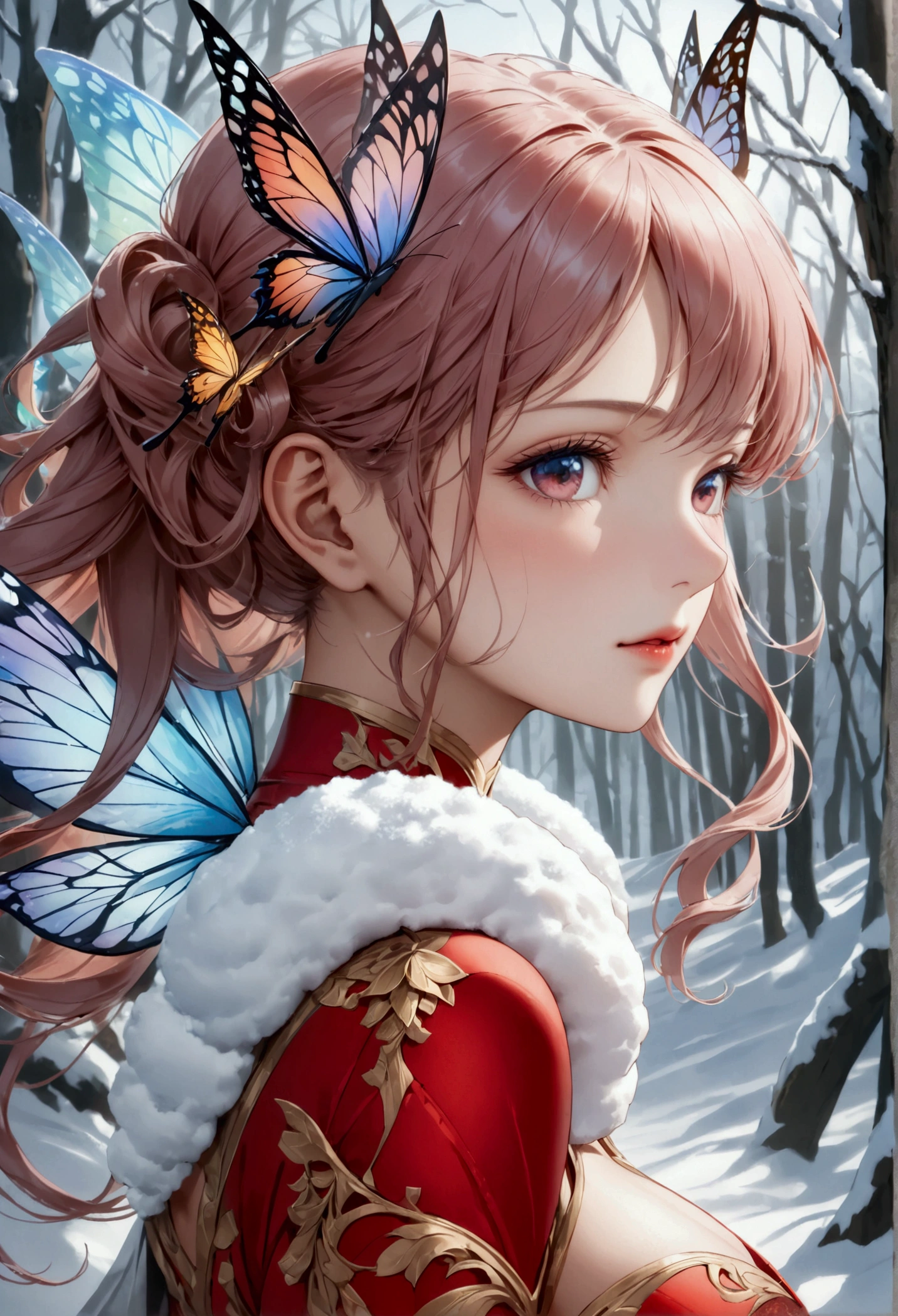 (oil painting art: 1.5) a most beautiful fairy playing in the snow, a beautiful fairy, ((full body shot: 1.5)), (best detailed face: 1.3), spread butterfly wings, dynamic hair color, dynamic hair style, busty, wearing red silk dress, intricate silk, wearing high heels boots, she is playing the snow, fresh snow in the forest, high snow, long shot,  High Detail, Ultra High Quality, High Resolution, 16K Resolution, Ultra HD Pictures, Ultra Realistic, Clear Details, Realistic Detail, Ultra High Definition, DonMF41ryW1ng5XL, Cryptic Paladin 001