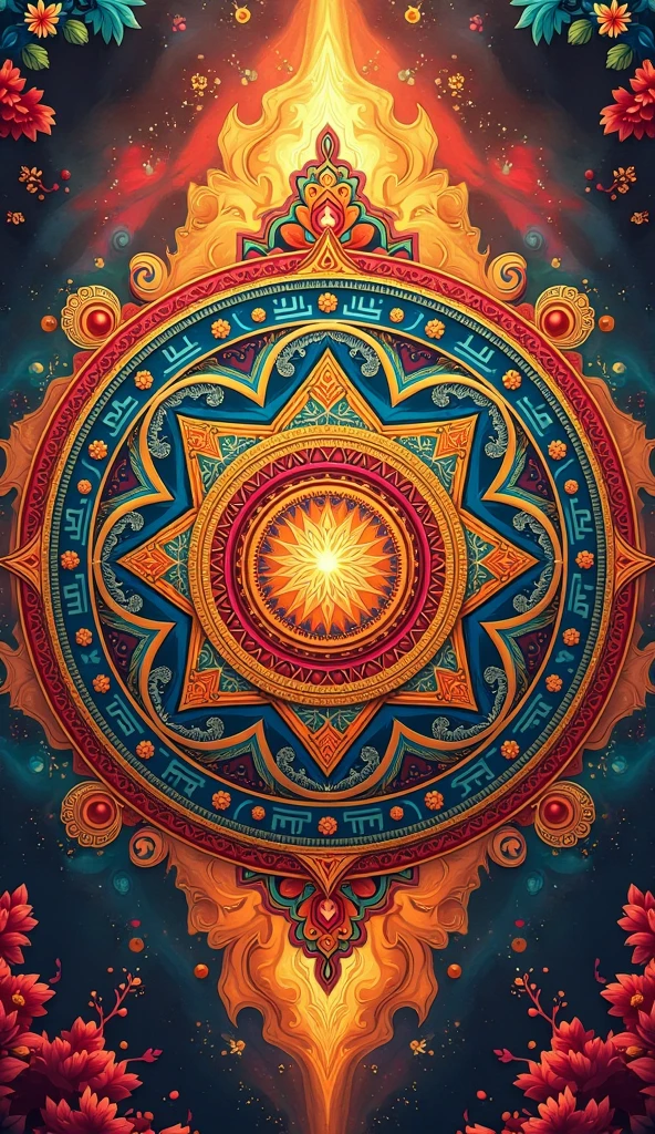 High definition android wallpaper based on colorful, detailed and elaborated mandala illustration on Hindu culture, scriptures &symbols in vedic style and circular form