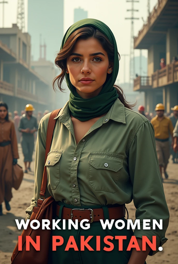 A working women in pakistan and write "working women in pakistan" behind the girl!