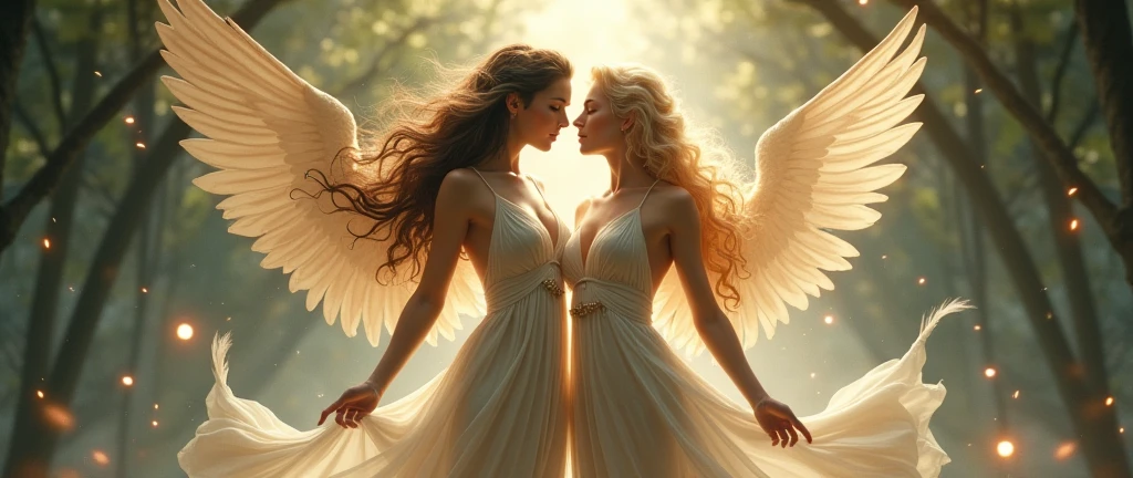 Two very beautiful virgins, Brown haired Artemis, Blonde Freya, whole body