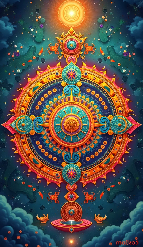 High definition android wallpaper based on colorful, detailed and elaborated mandala illustration on Hindu culture, scriptures &symbols in vedic style and circular form with an aesthetic background