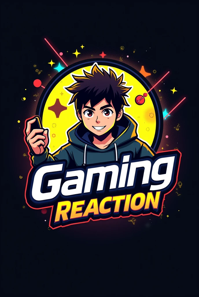 This is a gaming logo that features the name gaming world reaction in a futuristic font and a neon yellow color. and Boy Anime avtar, The logo also has a stylized controller icon and a gaming in the background. The logo is designed to be attractive and eye-catching, and to appeal to gaming enthusiasts and YouTube viewers. I hope you like it.