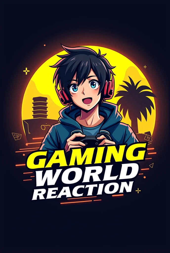 This is a gaming logo that features the name gaming world reaction in a futuristic font and a neon yellow color. and Boy Anime avtar, The logo also has a stylized controller icon and a gaming in the background. The logo is designed to be attractive and eye-catching, and to appeal to gaming enthusiasts and YouTube viewers. I hope you like it.