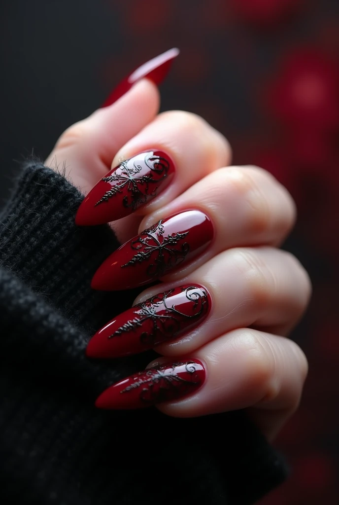 Red nails with gothic design