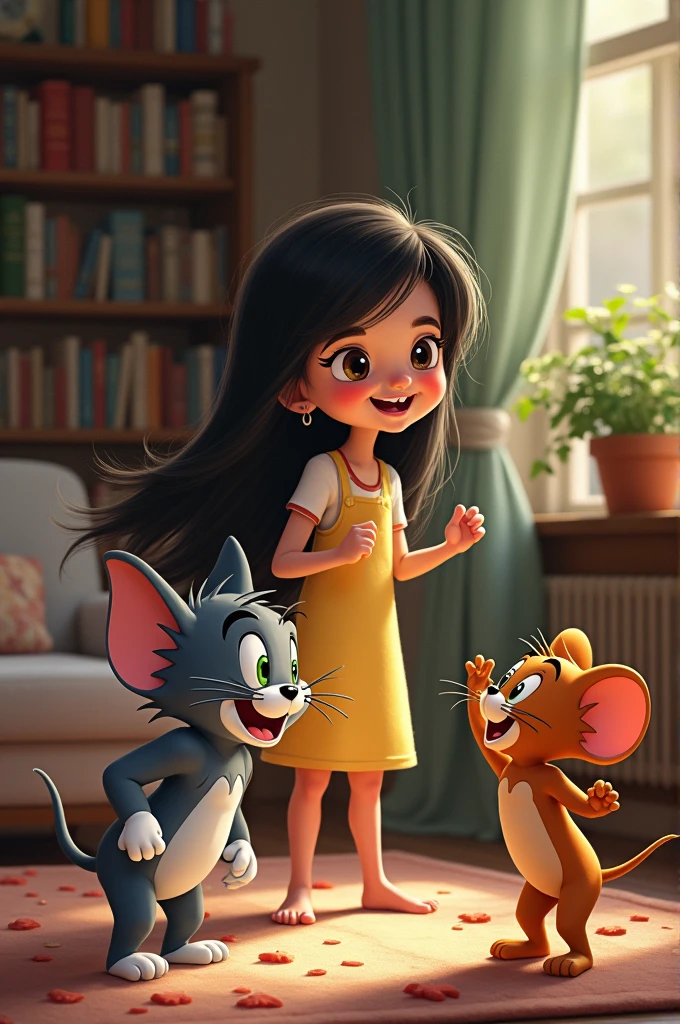 Elizabeth Velandia Zafra jugando con Tom y Jerry del cartoon