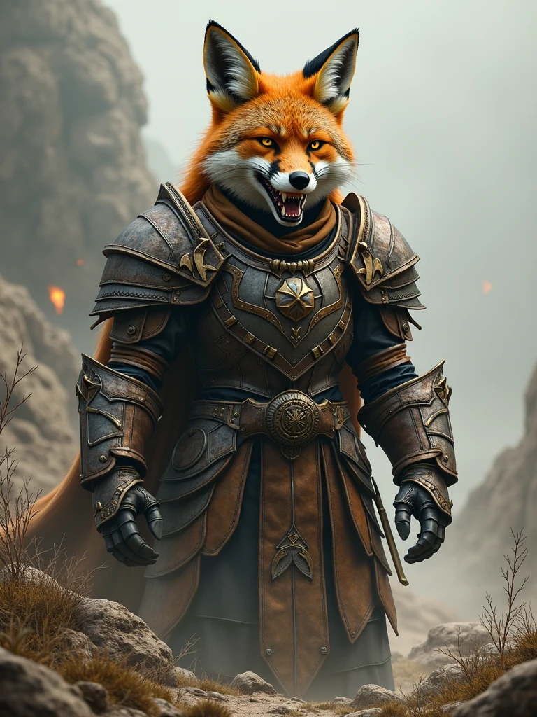 a fox wearing armor like a soldier