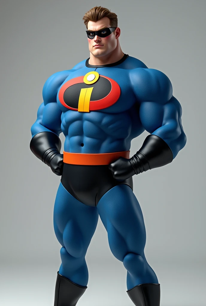 Liam Hemsworth as Mr Incredible With a mask and the blue suit from the first scene of the film The logo is an i the dot of the i is red and the stick is black
