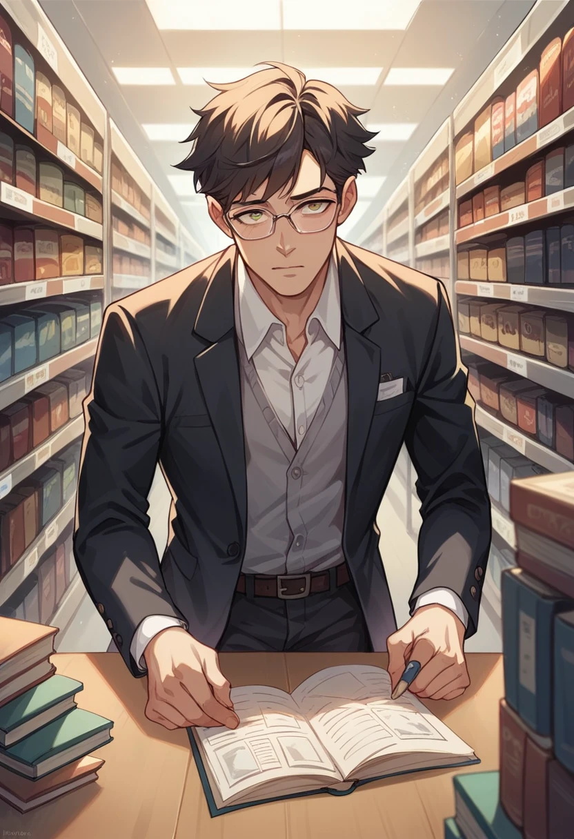 An owl in a suit and glasses on top of some books, a logo for my Store