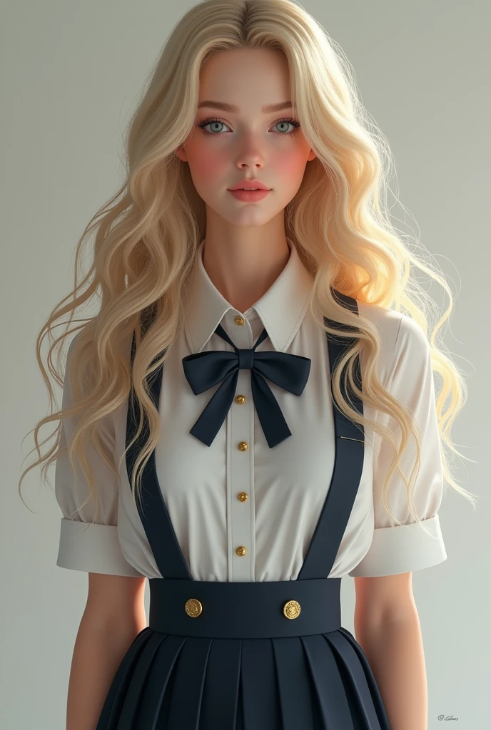 Beautiful girl in school dress very large chest size, very fair or white