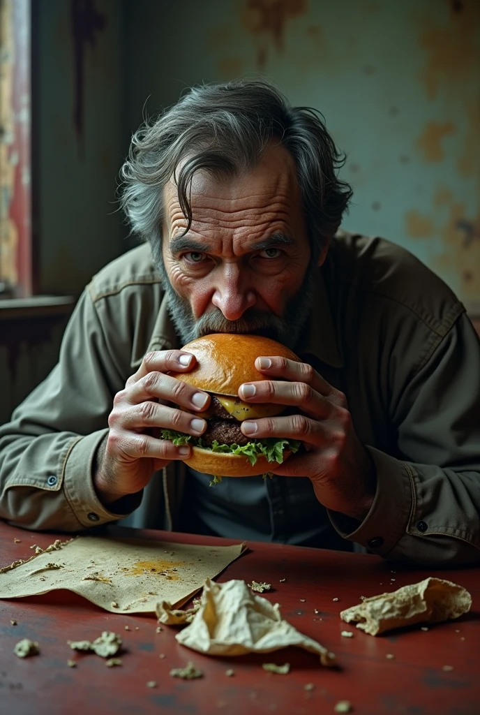 leland mckinney from texas chain saw massacre game is eating a burger