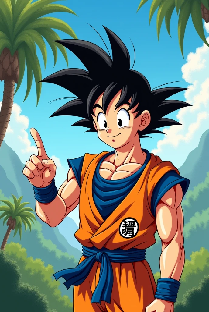 Goku pointing to the phrase "GOOD SUNDAY" In Portuguese (brazil).