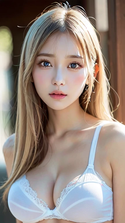 (Photorealistic), Beautiful detailed, Highly detailed eyes and face,Perfect figure,】、Cute droopy eyes、Beautiful big eyes、(whole bodyが濡れている:1.3)、White see-through underwear、Long Hair、White Hair、whole body